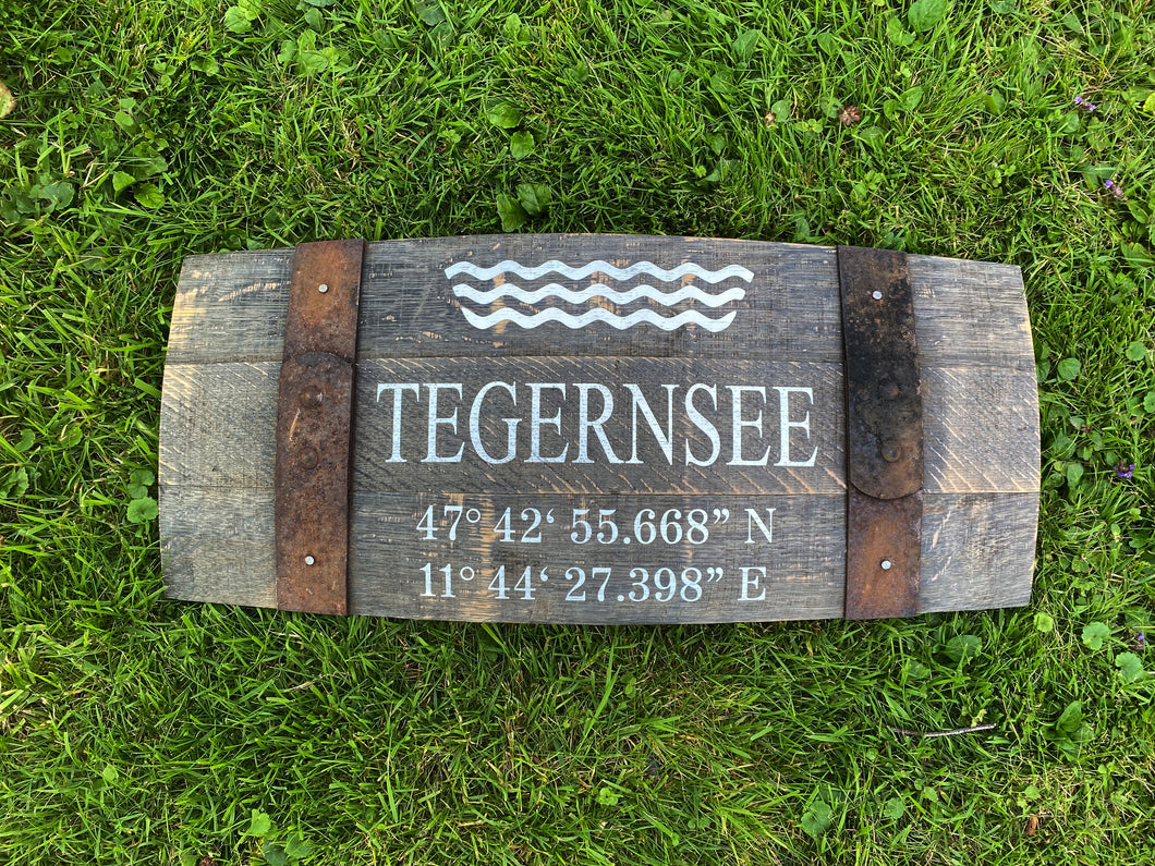 Whiskey Barrel Tegernsee Sign, Dauben Schild vom Whiskey Fass